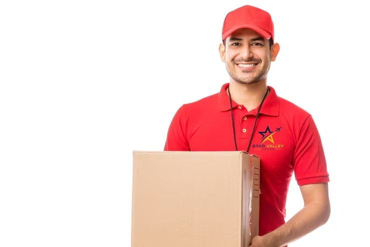 Real courier holding a parcel